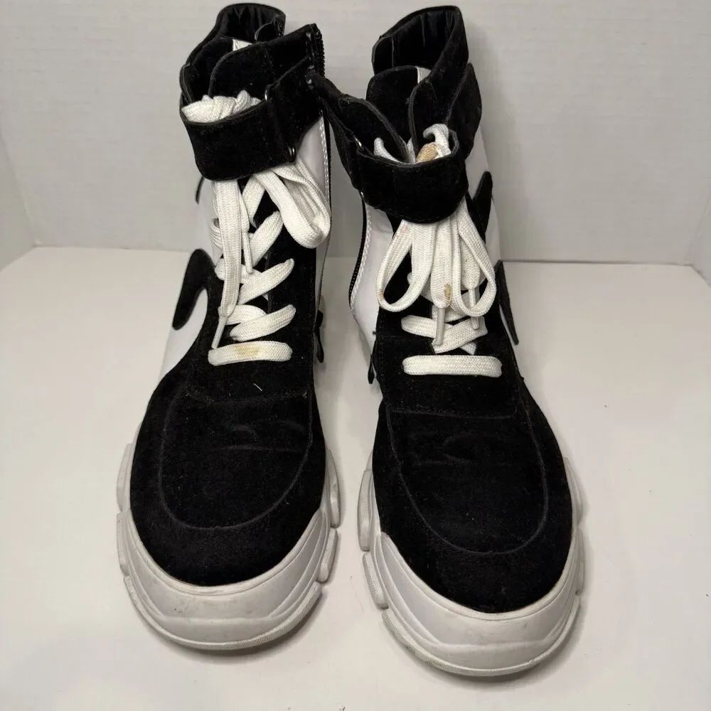 Y2K Style Chunky Platform Combat Boots Black White Edgy Grunge Goth High Top 8